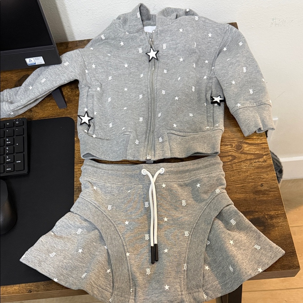Burberry Gray Hoodie with Star and Logo Pattern
